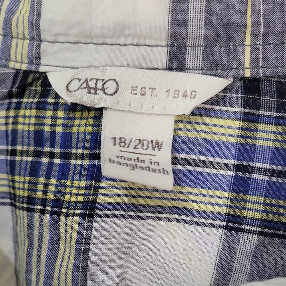 Cato Yellow, Navy & White Plaid Button-Up Shirt Sizec18/20W - Picture 2 of 6